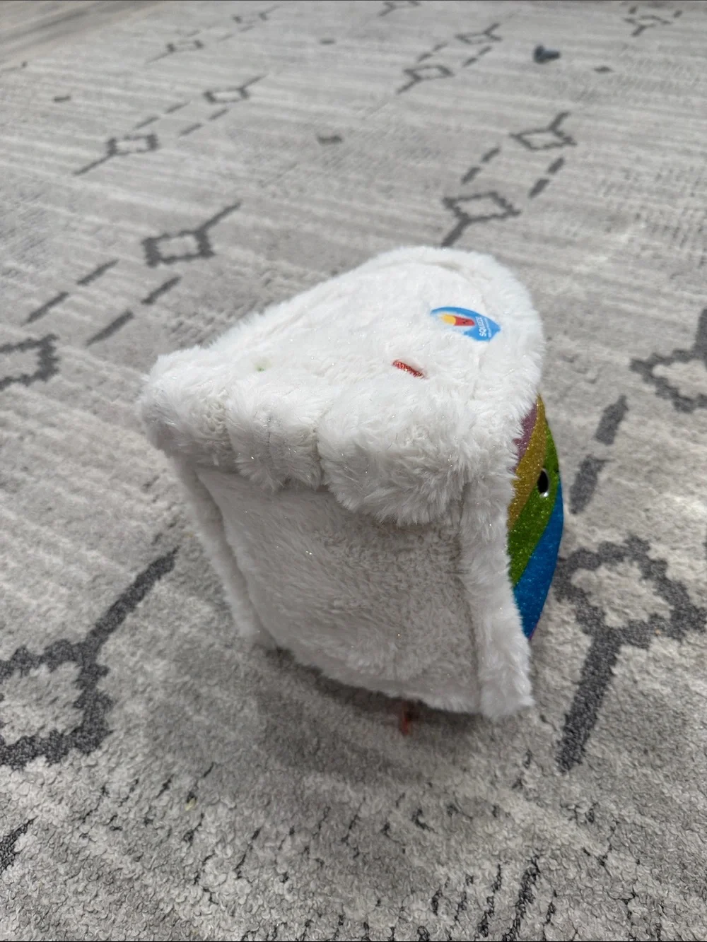 FAO Schwarz Glitter Rainbow Plush with White Faux Fur Hood